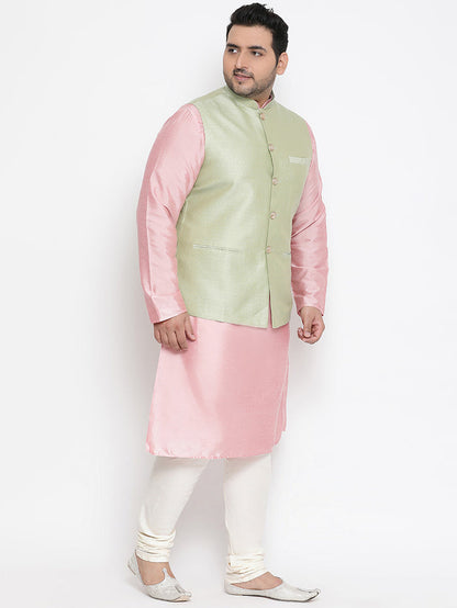 Men's Green Kurta Churidar Jacket Set