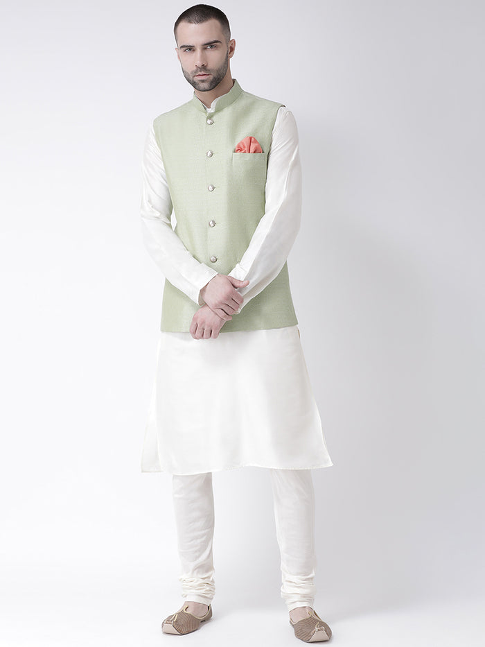 Men's Green Kurta Jacket Churidar Set