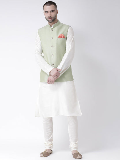 Men's Green Kurta Jacket Churidar Set