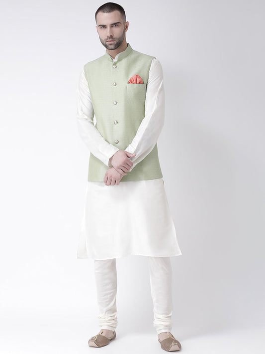 Men's Green Kurta Jacket Churidar Set