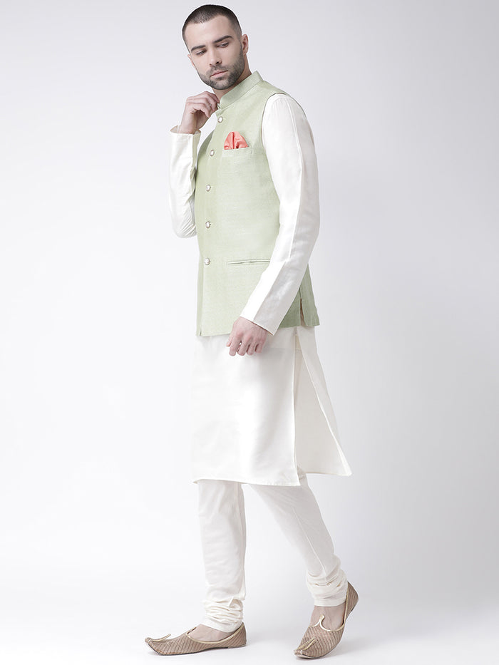 Men's Green Kurta Jacket Churidar Set