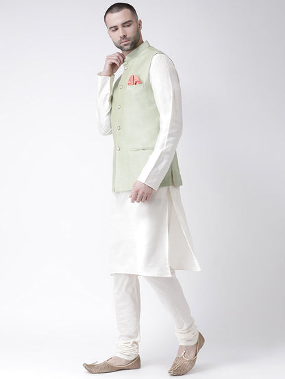 Men's Green Kurta Jacket Churidar Set