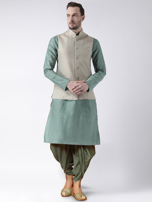 Men's Green Kurta Jacket Dhoti Set