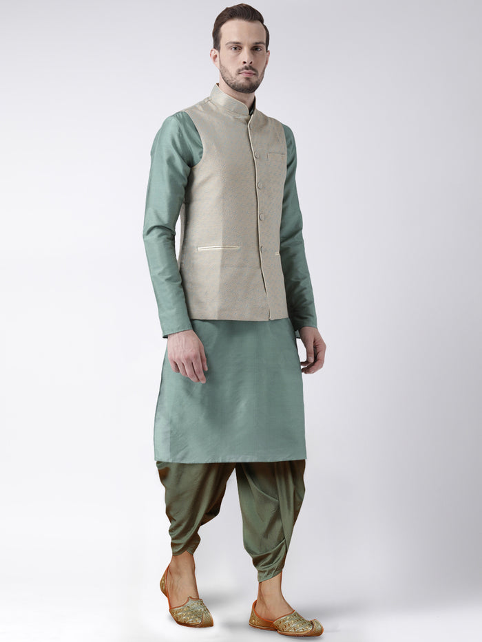 Men's Green Kurta Jacket Dhoti Set