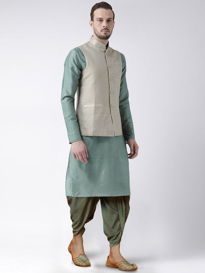 Men's Green Kurta Jacket Dhoti Set