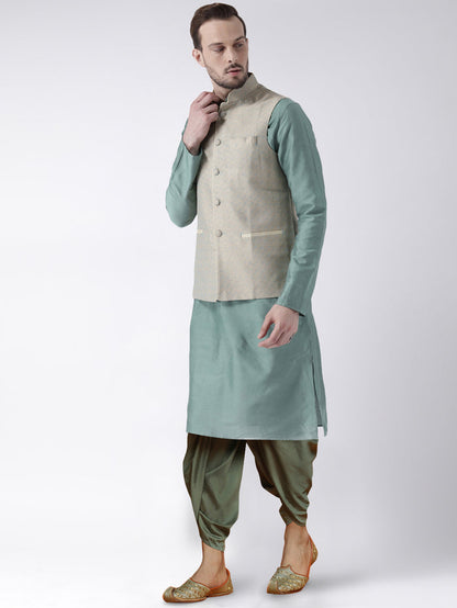 Men's Green Kurta Jacket Dhoti Set