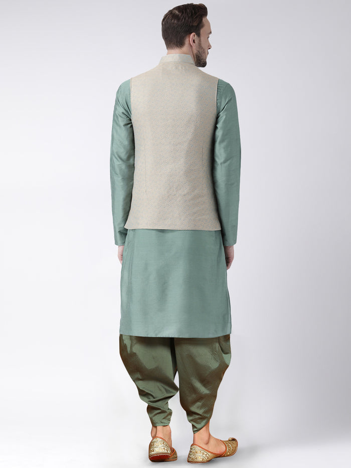 Men's Green Kurta Jacket Dhoti Set