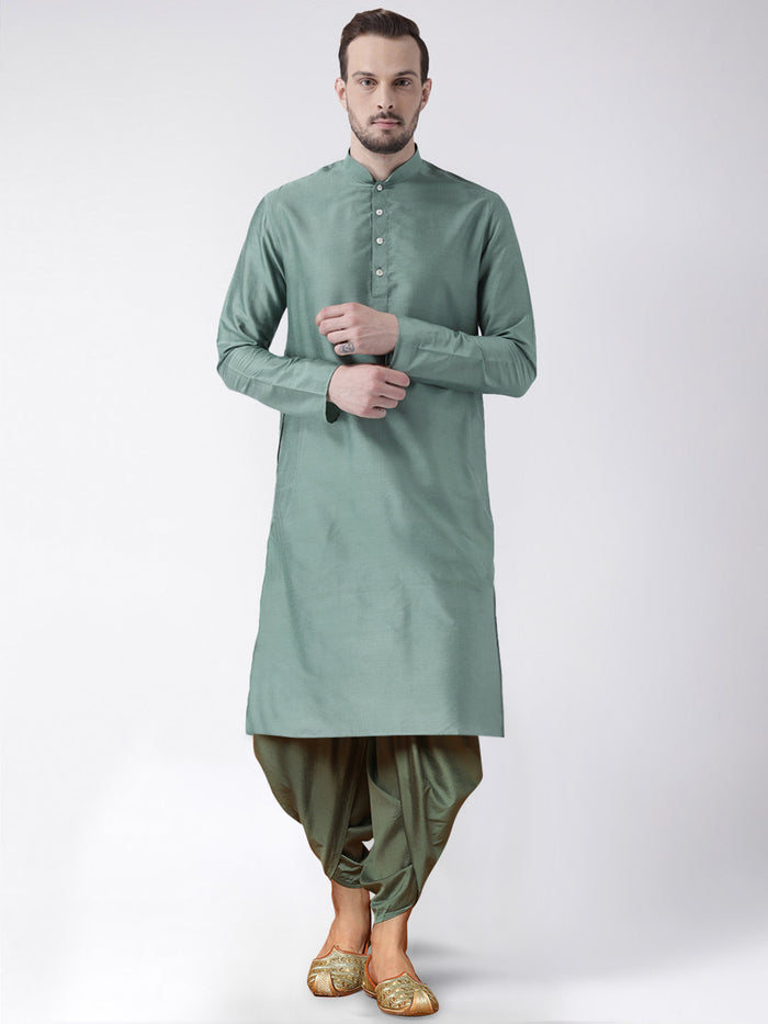 Men's Green Kurta Jacket Dhoti Set