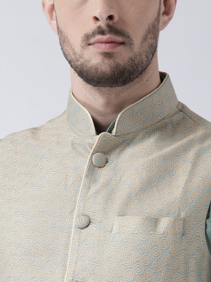 Men's Green Kurta Jacket Dhoti Set