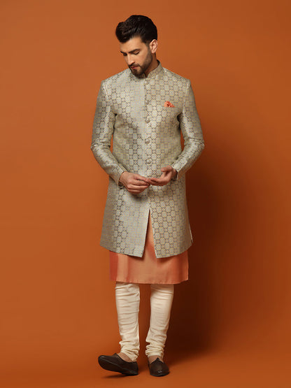 Men's Grey Indowestern Set With Kurta and Churidar