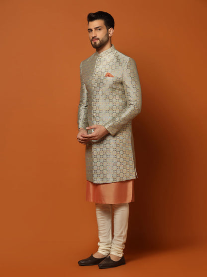 Men's Grey Indowestern Set With Kurta and Churidar
