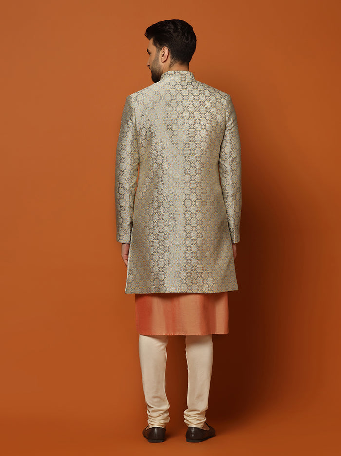 Men's Grey Indowestern Set With Kurta and Churidar