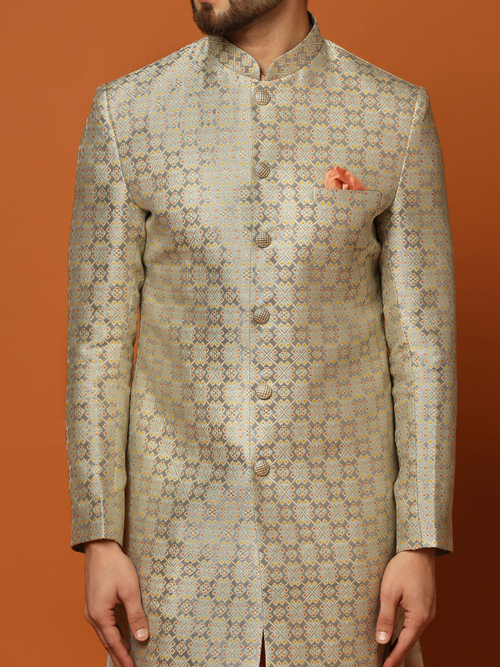 Men's Grey Indowestern Set With Kurta and Churidar