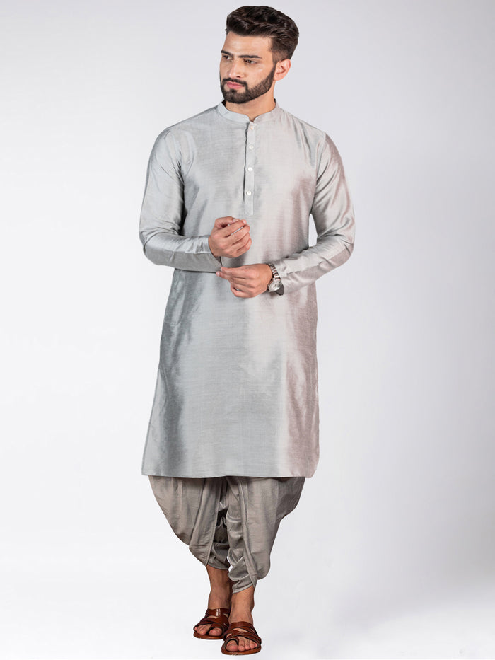 Men's Grey Kurta Jacket Dhoti Set