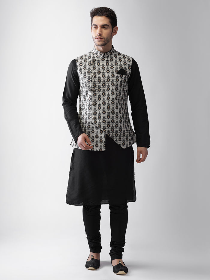 Men's Grey Kurta Jacket Pyjama Set