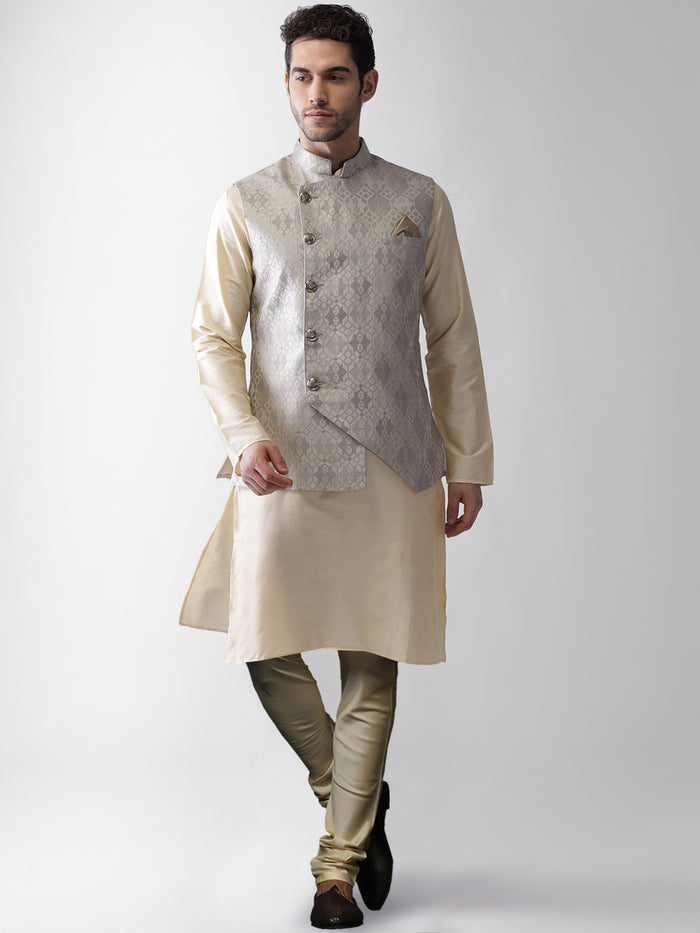 Men's Grey Kurta Jacket Pyjama Set