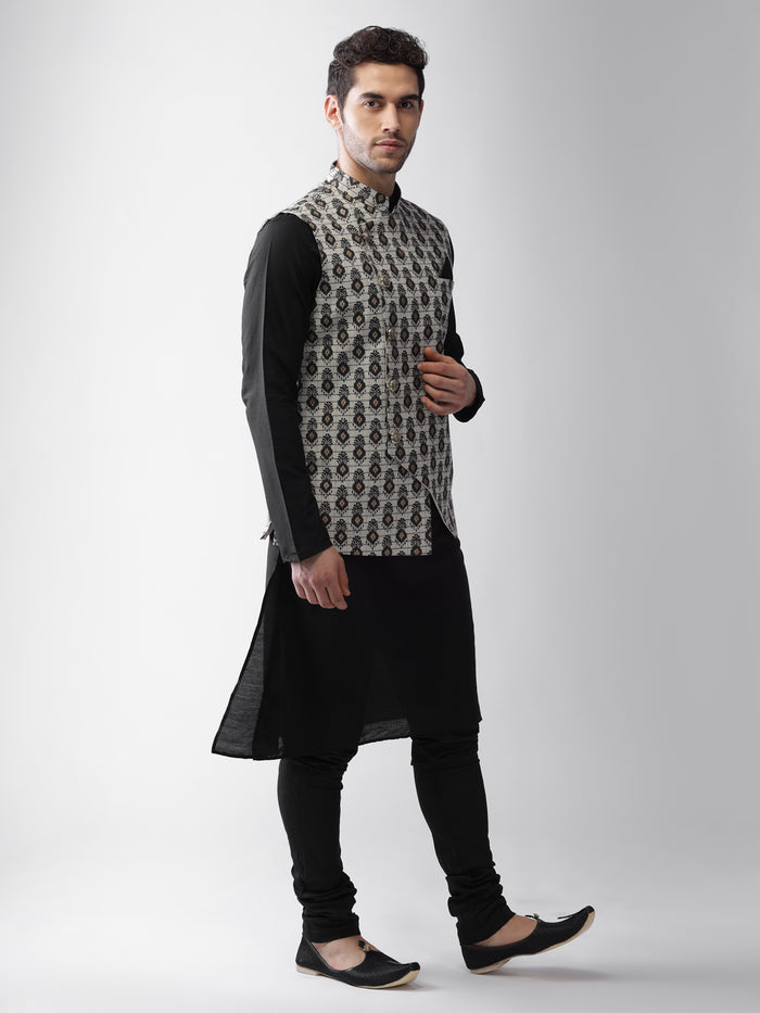 Men's Grey Kurta Jacket Pyjama Set