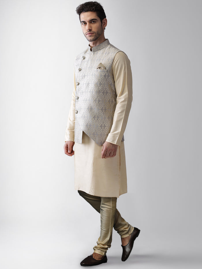 Men's Grey Kurta Jacket Pyjama Set
