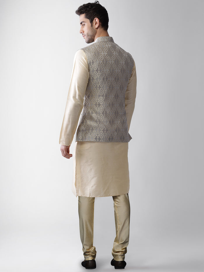 Men's Grey Kurta Jacket Pyjama Set