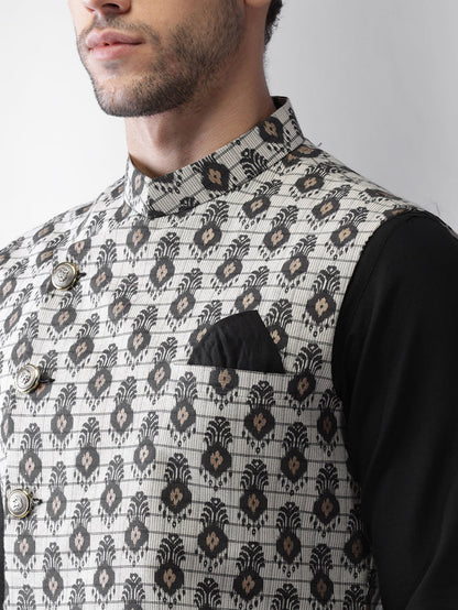 Men's Grey Kurta Jacket Pyjama Set