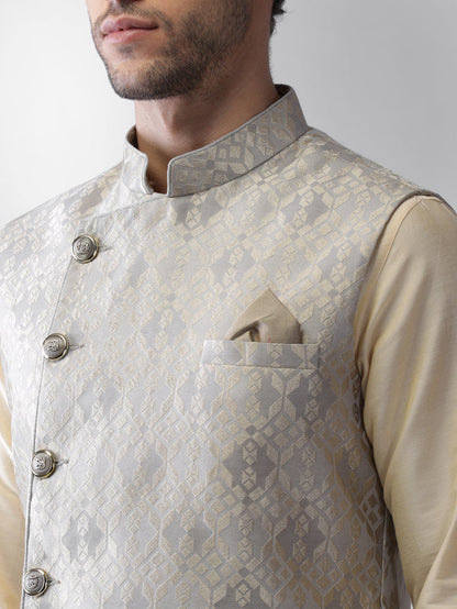 Men's Grey Kurta Jacket Pyjama Set