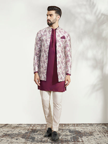 Men's Magenta Kurta Bandhgala Trouser Set
