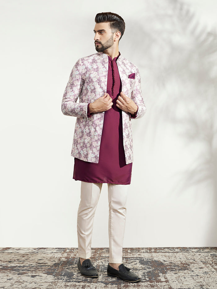 Men's Magenta Kurta Bandhgala Trouser Set
