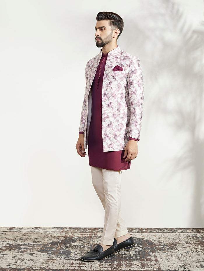 Men's Magenta Kurta Bandhgala Trouser Set
