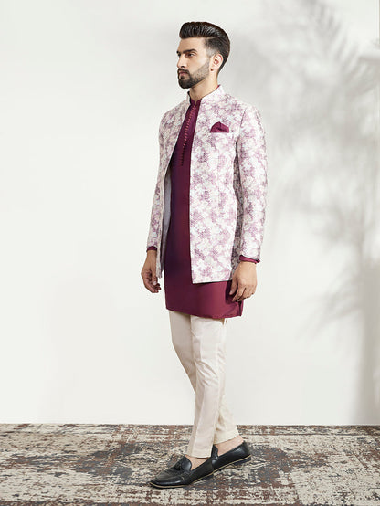Men's Magenta Kurta Bandhgala Trouser Set