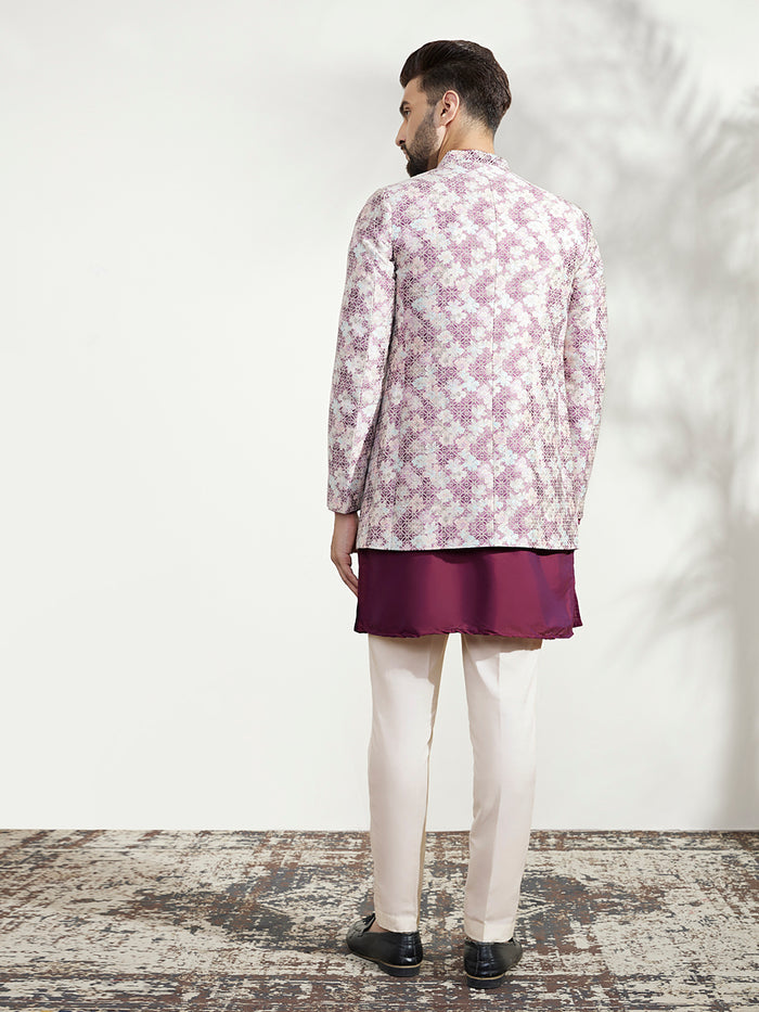 Men's Magenta Kurta Bandhgala Trouser Set