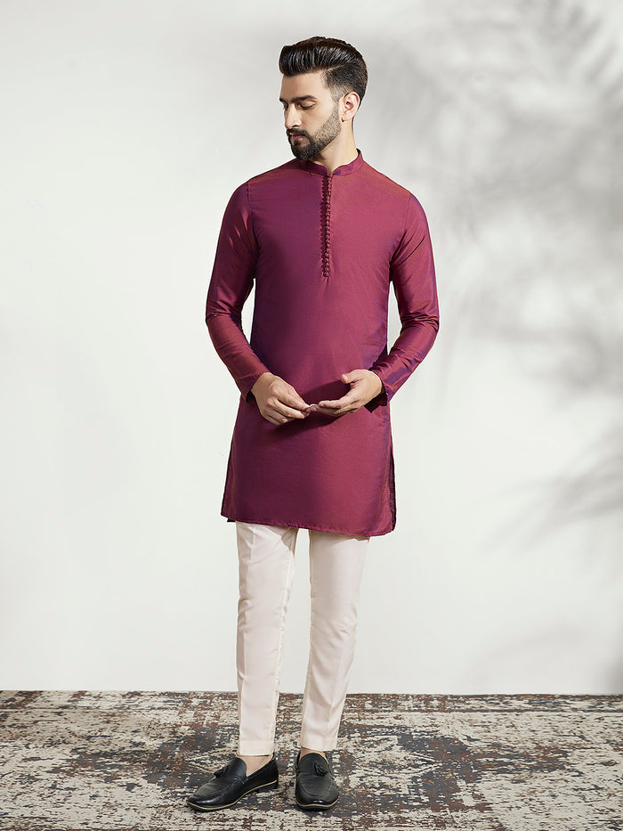 Men's Magenta Kurta Bandhgala Trouser Set