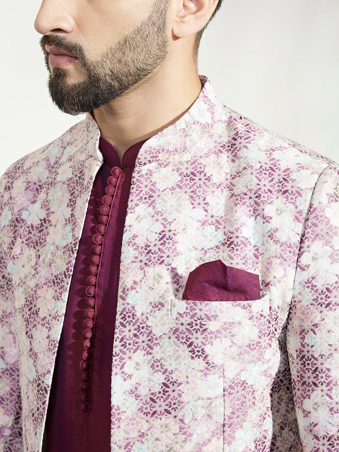 Men's Magenta Kurta Bandhgala Trouser Set