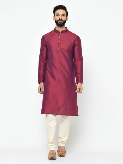 Men's Maroon Kurta Jacket Pyjama Set