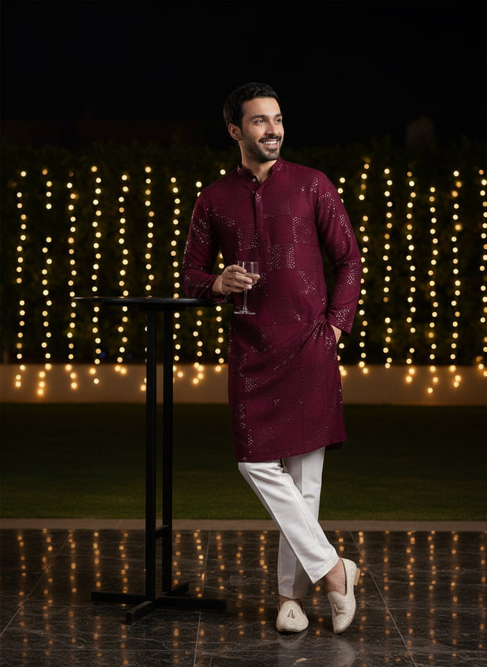 Men's Maroon Kurta Trouser Set