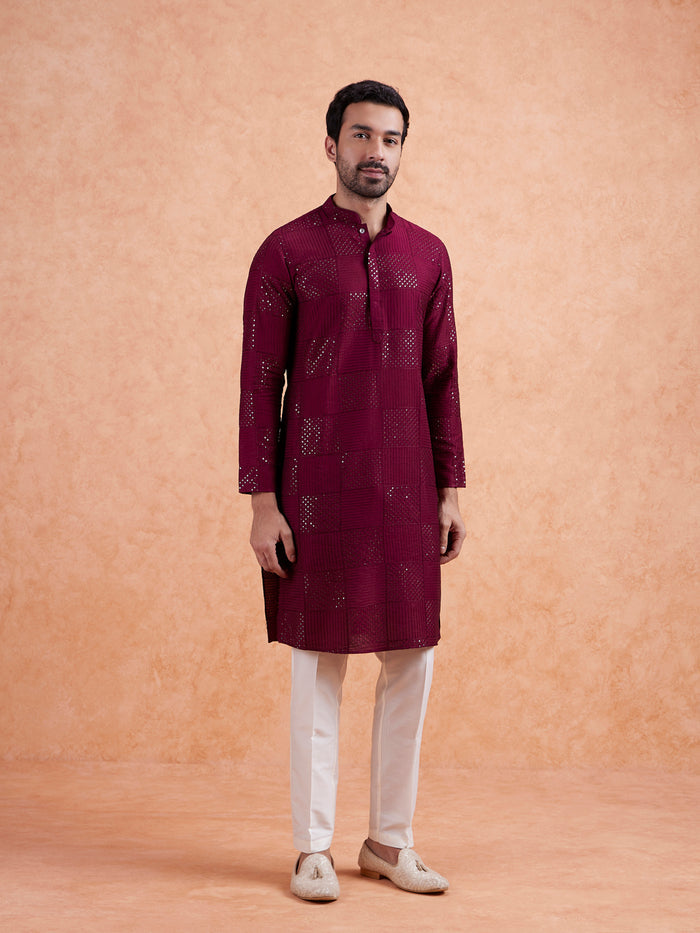 Men's Maroon Kurta Trouser Set
