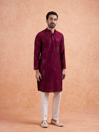 Men's Maroon Kurta Trouser Set