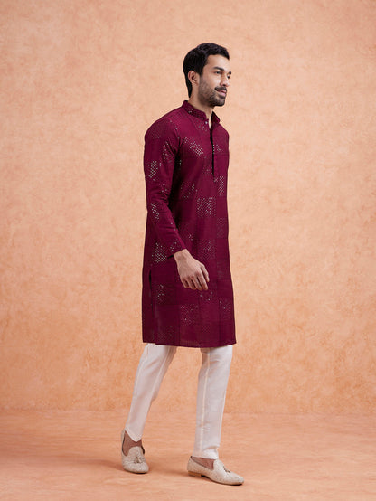 Men's Maroon Kurta Trouser Set