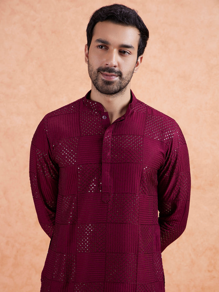 Men's Maroon Kurta Trouser Set