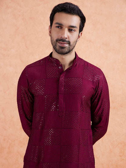 Men's Maroon Kurta Trouser Set