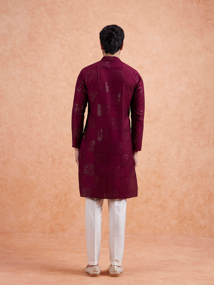 Men's Maroon Kurta Trouser Set
