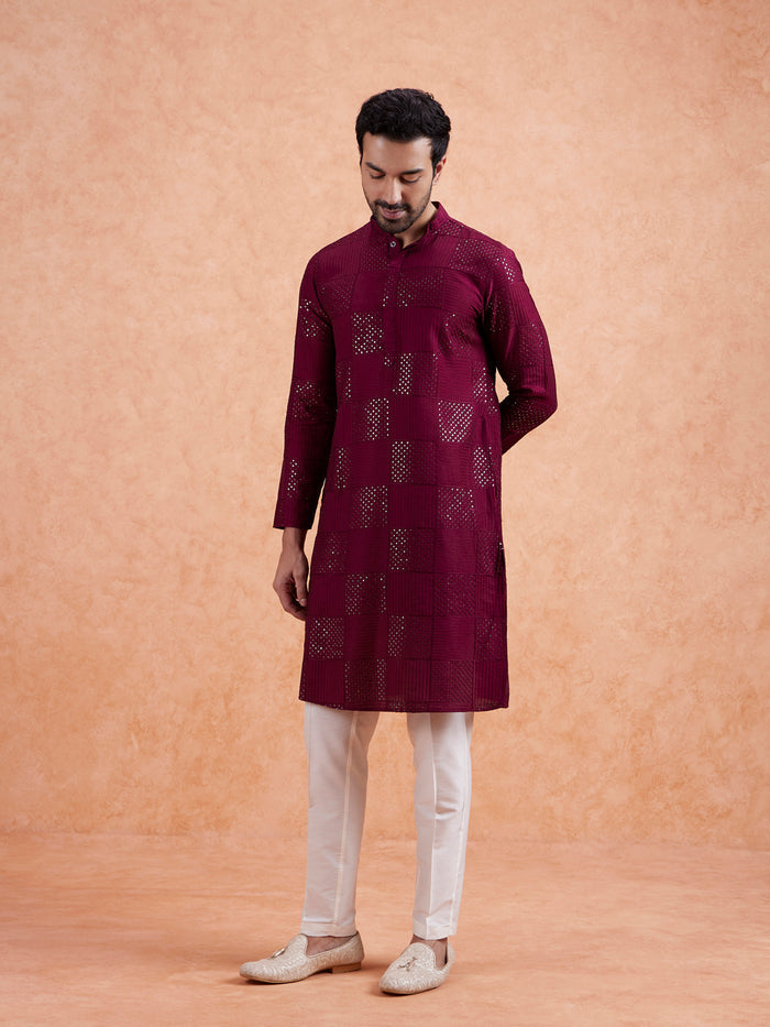 Men's Maroon Kurta Trouser Set