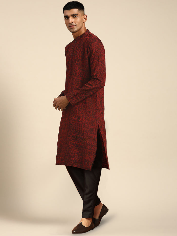 Men's Maroon Kurta Trousers Set