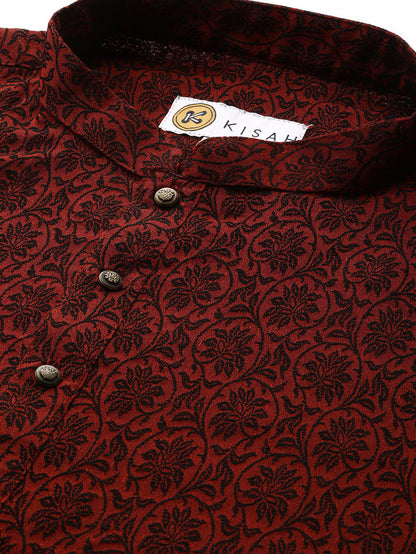 Men's Maroon Kurta Trousers Set