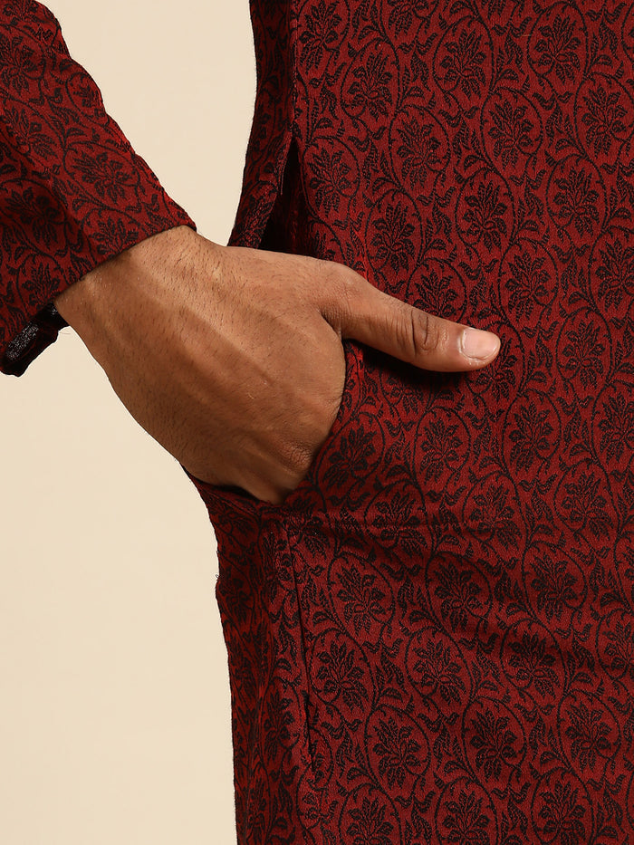 Men's Maroon Kurta Trousers Set