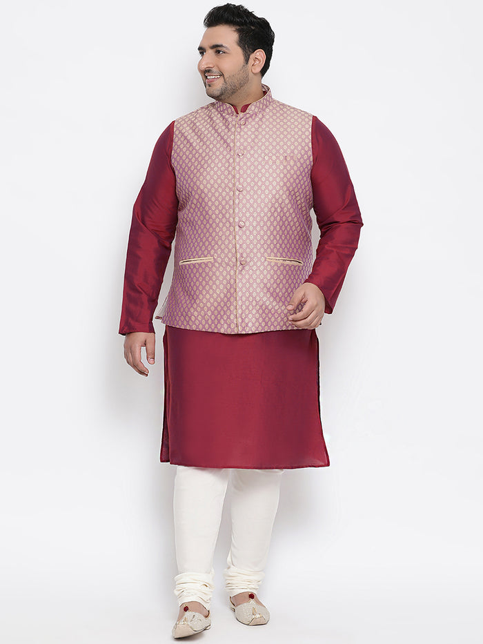 Men's Mauve Kurta Churidar Jacket Set