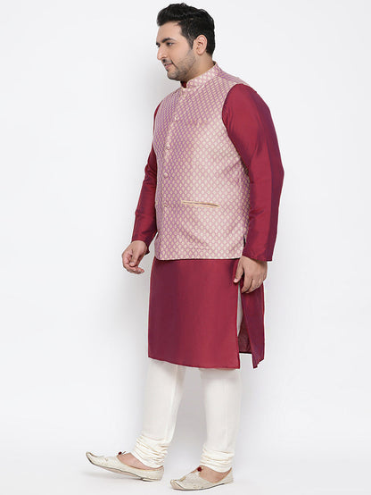 Men's Mauve Kurta Churidar Jacket Set