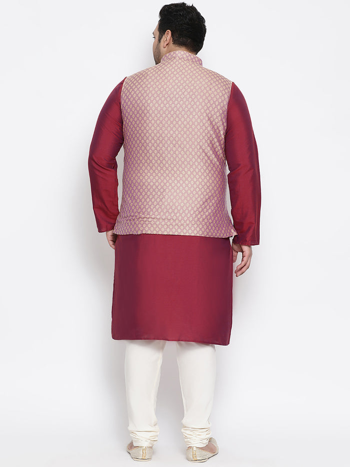 Men's Mauve Kurta Churidar Jacket Set