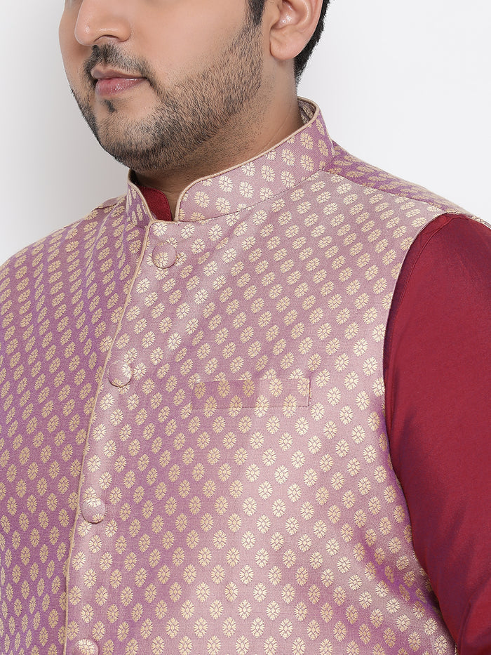 Men's Mauve Kurta Churidar Jacket Set