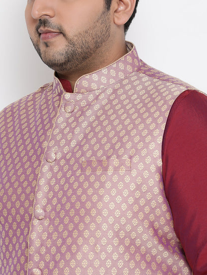 Men's Mauve Kurta Churidar Jacket Set