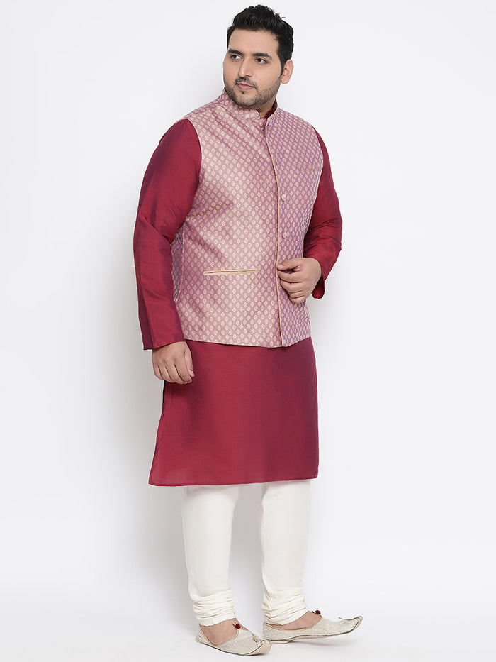 Men's Mauve Kurta Churidar Jacket Set